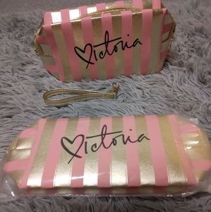 NWT pink and gold Victorias secret make up bag
